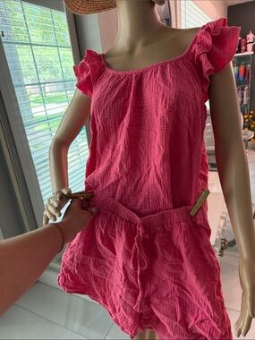 Hot Pink Ruffle Sleeve shirt and shorts